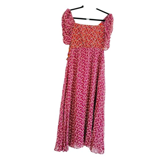 En Saison Burgundy Dress,Purple Floral Print Ruffled Boho Dress Romantic XS - Picture 7 of 7